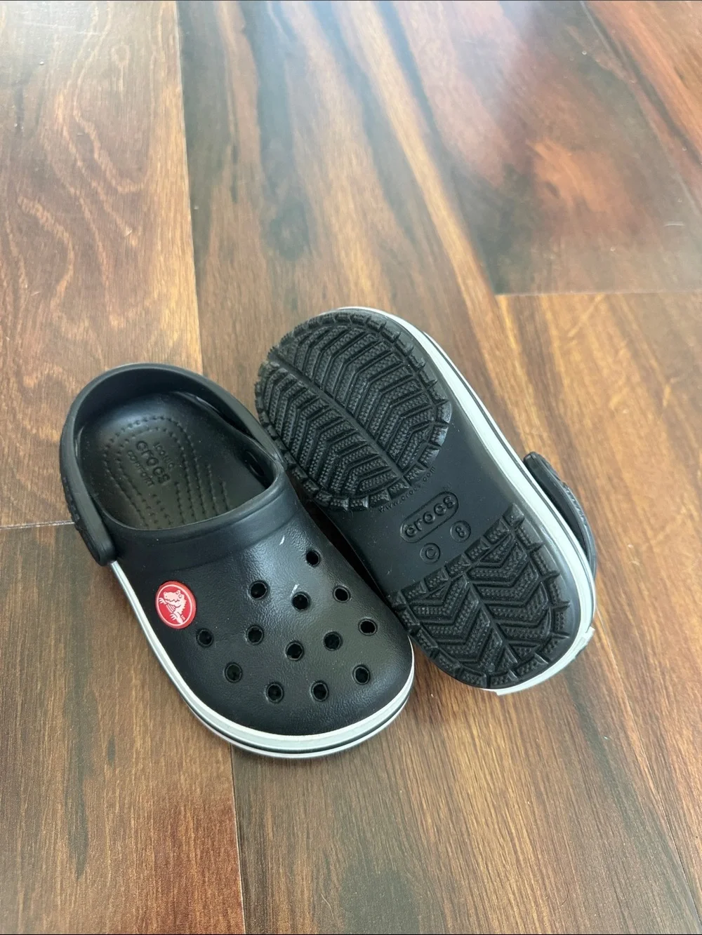 CROCS Kids Black Clog with White Trim and Red Logo
